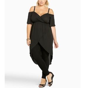 Hi-Lo Cold Shoulder Georgette Top